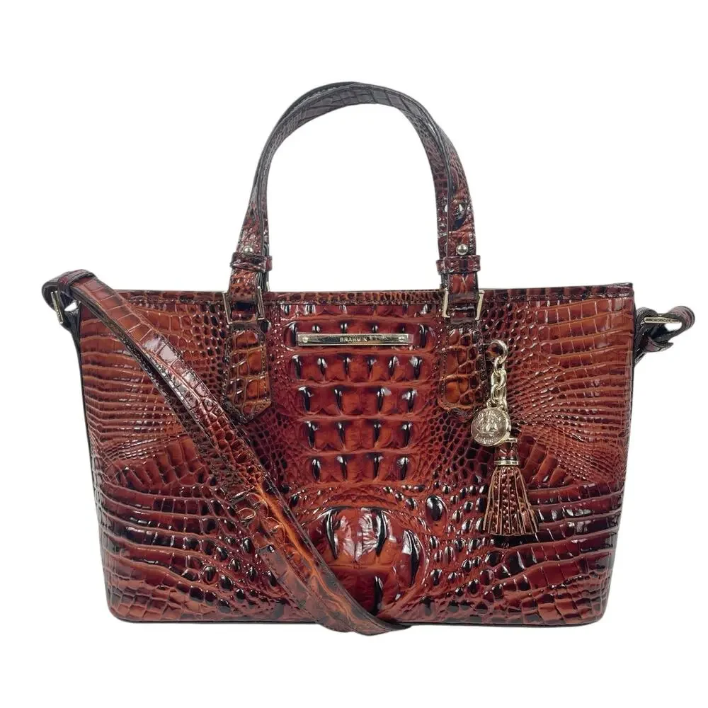Brahmin Mini Asher Tote Satchel Bag Pecan Melbourne Brown Croc Embossed